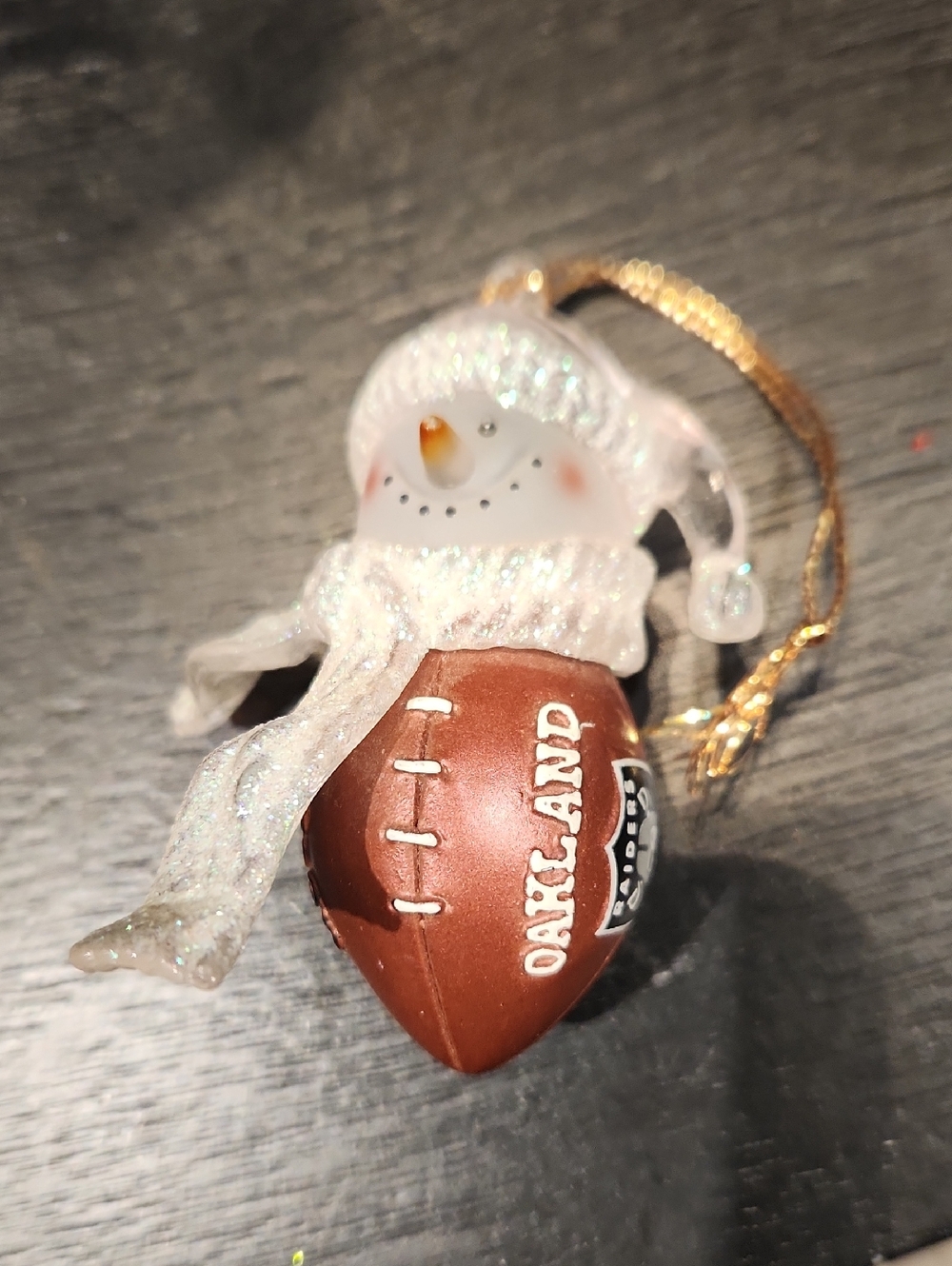 EUC NFL Wilson Oakland Raiders Snowman Football Christmas Ornament